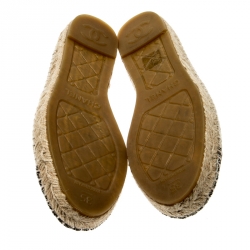 Pre Owned Chanel Beige And Black Canvas Sequins CC Espadrilles Size 35