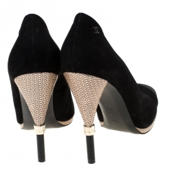 Chanel Black Suede And Satin Cap Toe CC Pumps Size 40.5