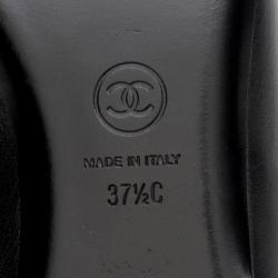 Pre Owned Chanel Black &amp; White Leather Camelia Flower Ballet Flats Size 37.5