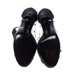 Chanel Black 'CC' Mesh And Canvas Open Toe Bowtie Ankle Booties Size 37