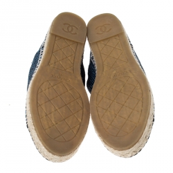 Pre Owned Chanel Blue/Black Tweed And Leather CC Cap Toe Espadrille Flats Size 41