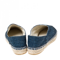 Pre Owned Chanel Blue/Black Tweed And Leather CC Cap Toe Espadrille Flats Size 41