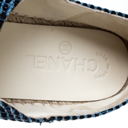 Pre Owned Chanel Blue/Black Tweed And Leather CC Cap Toe Espadrille Flats Size 41