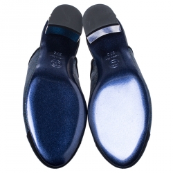 Chanel Blue Glitter And Black CC Canvas Cap Toe Mules Size 37