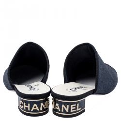 Chanel Blue Glitter And Black CC Canvas Cap Toe Mules Size 37