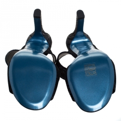 Pre Owned Chanel Black Suede Open Toe Pearl Embellished Heels Sandals Size 37.5