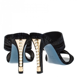 Pre Owned Chanel Black Suede Open Toe Pearl Embellished Heels Sandals Size 37.5