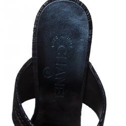 Pre Owned Chanel Black Suede Open Toe Pearl Embellished Heels Sandals Size 37.5