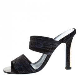 Pre Owned Chanel Black Suede Open Toe Pearl Embellished Heels Sandals Size 37.5