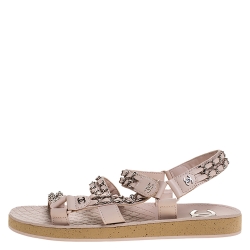 مملوكة مسبقًا Chanel Beige Leather Chain Embellished Ankle Strap Flat Sandals Size 40