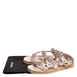 مملوكة مسبقًا Chanel Beige Leather Chain Embellished Ankle Strap Flat Sandals Size 40