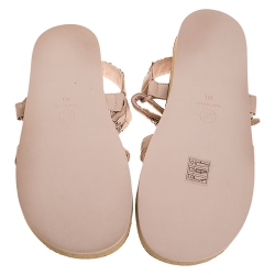 مملوكة مسبقًا Chanel Beige Leather Chain Embellished Ankle Strap Flat Sandals Size 40