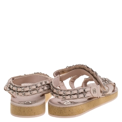 مملوكة مسبقًا Chanel Beige Leather Chain Embellished Ankle Strap Flat Sandals Size 40