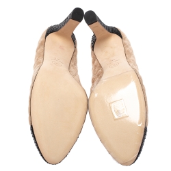 مملوكة مسبقًا Chanel Beige Quilted Suede And Python Leather Cap Toe CC Pumps Size 41