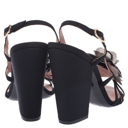Chanel Black/Cream Satin Camellia Embellished Slingback Sandals Size 36.5