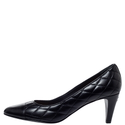 Chanel Black Quilted Leather Cap Toe CC Heel Pumps Size 39