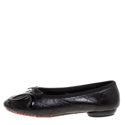 Chanel Black Quilted Leather CC Cambon Ballet Flats Size 39 Chanel