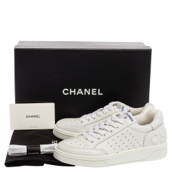 Pre Owned Chanel White Leather Low Top Sneakers Size 37
