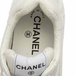 Pre Owned Chanel White Leather Low Top Sneakers Size 37