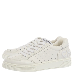 Pre Owned Chanel White Leather Low Top Sneakers Size 37