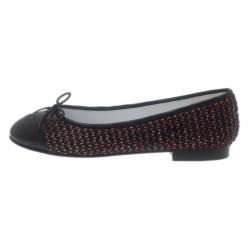 مملوكة مسبقًا Chanel Red Tweed Cap Toe Ballet Flats Size 37