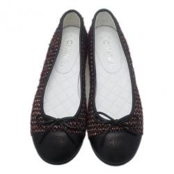 مملوكة مسبقًا Chanel Red Tweed Cap Toe Ballet Flats Size 37