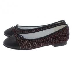 مملوكة مسبقًا Chanel Red Tweed Cap Toe Ballet Flats Size 37