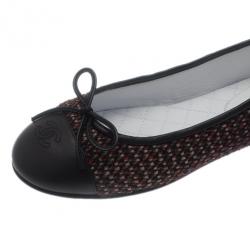مملوكة مسبقًا Chanel Red Tweed Cap Toe Ballet Flats Size 37