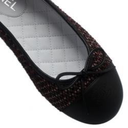 مملوكة مسبقًا Chanel Red Tweed Cap Toe Ballet Flats Size 37