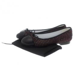 مملوكة مسبقًا Chanel Red Tweed Cap Toe Ballet Flats Size 37