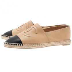 مملوكة مسبقًا Chanel Beige and Black Leather CC Espadrilles Size 40