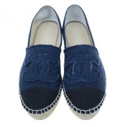 Pre Owned Chanel Blue Denim Canvas Espadrilles Size 40