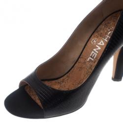 Pre Owned حذاء شانيل جلد منقوش ليزرد مقدمة مفتوحة مقاس 38