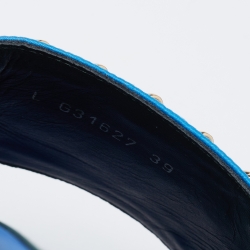 Pre Owned Chanel Blue Fabric Tropiconic Chain Flat Slides Size 39