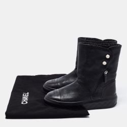 Chanel Black Leather CC Sneaker Boots Size 38.5