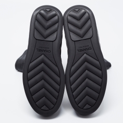 Chanel Black Leather CC Sneaker Boots Size 38.5
