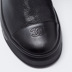 Chanel Black Leather CC Sneaker Boots Size 38.5