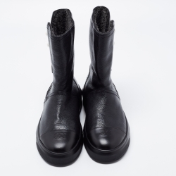 Chanel Black Leather CC Sneaker Boots Size 38.5