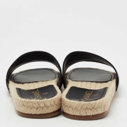 Pre Owned Chanel Black Patent Leather CC Flat Espadrille Slides Size 38