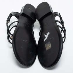 Chanel Black Leather and Patent Faux Pearl Embellished Sandals Size 40