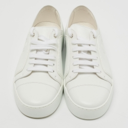 Pre Owned Chanel White Leather and Rubber CC Low Top Sneakers Size 38