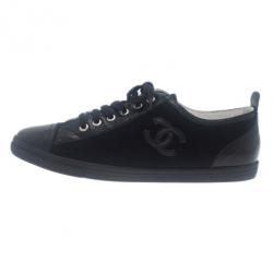 Pre Owned حذاء شانيل جلد مبطن أسود و كانفاس رياضي مقاس 39.5