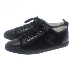 Pre Owned حذاء شانيل جلد مبطن أسود و كانفاس رياضي مقاس 39.5