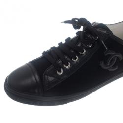 Pre Owned حذاء شانيل جلد مبطن أسود و كانفاس رياضي مقاس 39.5