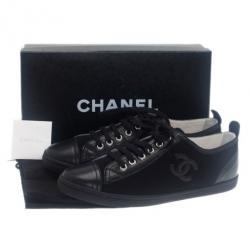 Pre Owned حذاء شانيل جلد مبطن أسود و كانفاس رياضي مقاس 39.5
