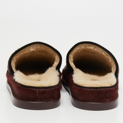 Pre Owned Chanel Burgundy Calf Hair CC Flat Mules Size 39
