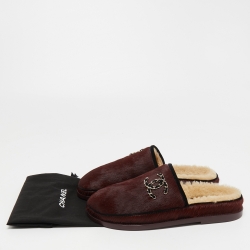 Pre Owned Chanel Burgundy Calf Hair CC Flat Mules Size 39