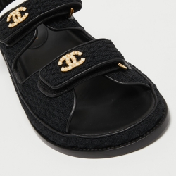 Chanel Black Mesh and Leather Dad Sandals Size 39