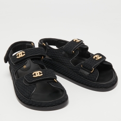 Chanel Black Mesh and Leather Dad Sandals Size 39