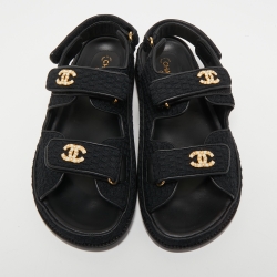 Chanel Black Mesh and Leather Dad Sandals Size 39